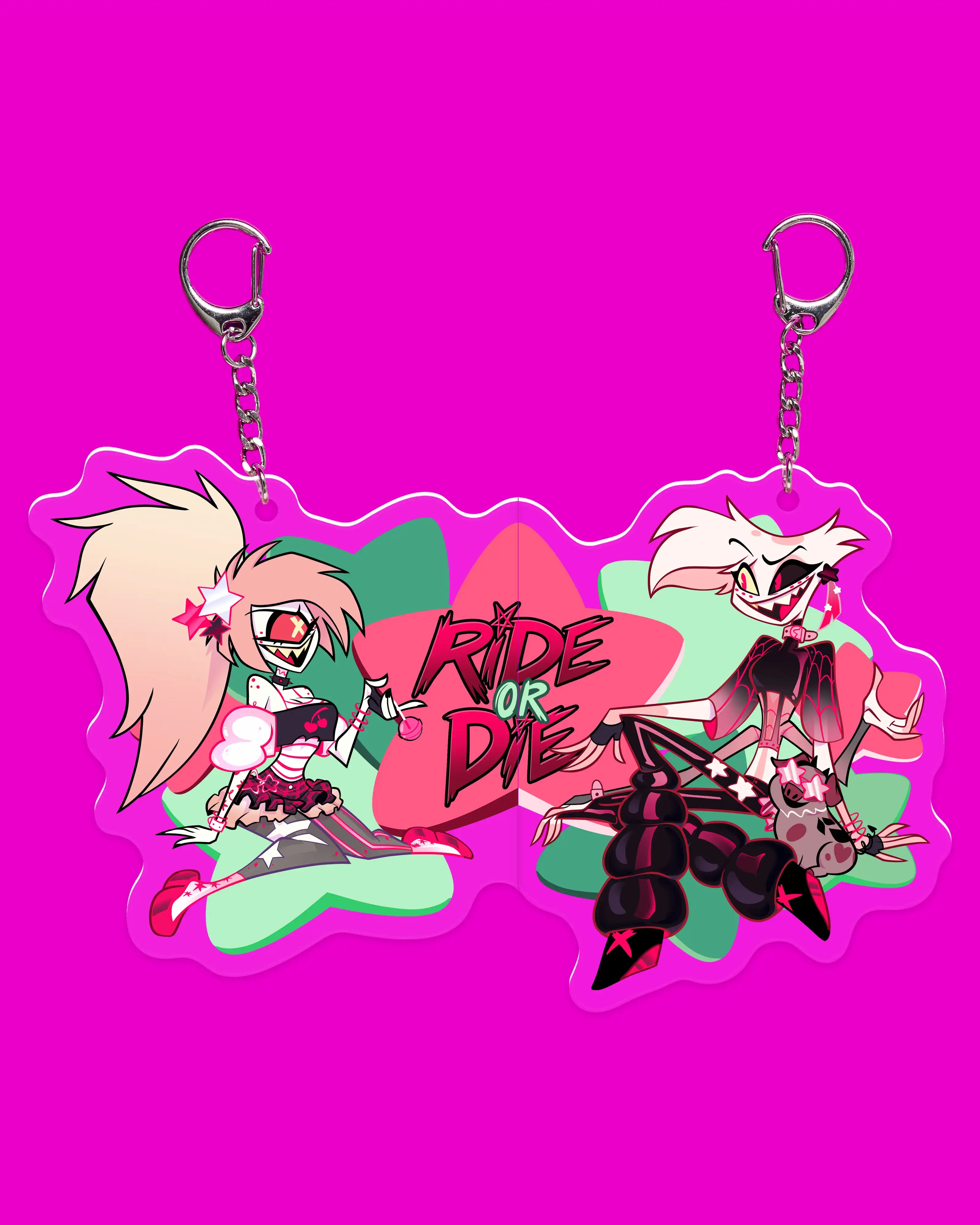 Hazbin Hotel Adam Lute Alastor Rosie Angel Dust Cherri Valentino Velvette BFF Acryl Anime Best Friends Forever Schlüsselanhänger – Detail 5