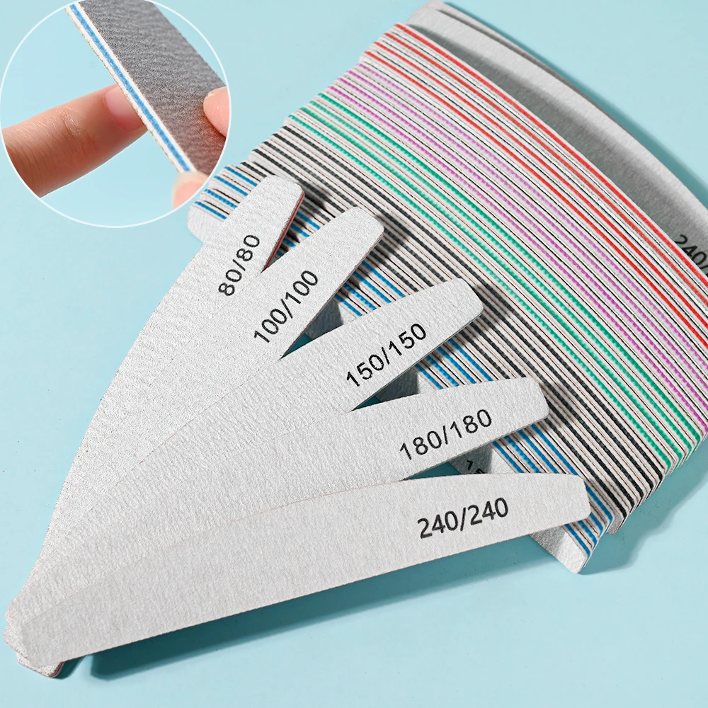 10Pcs Professional Nail File #80/100/150/180/240 Sandpaper Strong Thick Nail Files Sanding Half Moon Lime nail accessories Tools