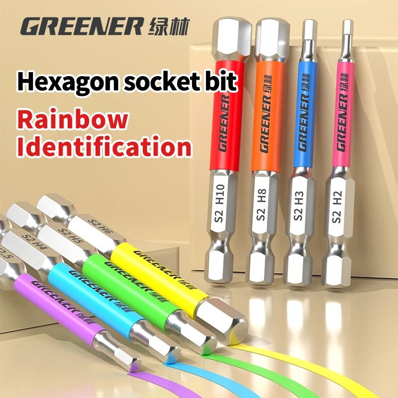 GREENERY Rainbow Hex Head Allen Wrench Screwdriver Bit Set S2 Tungsten Steel Multi-Size Impact Quick Release for Electric Drill