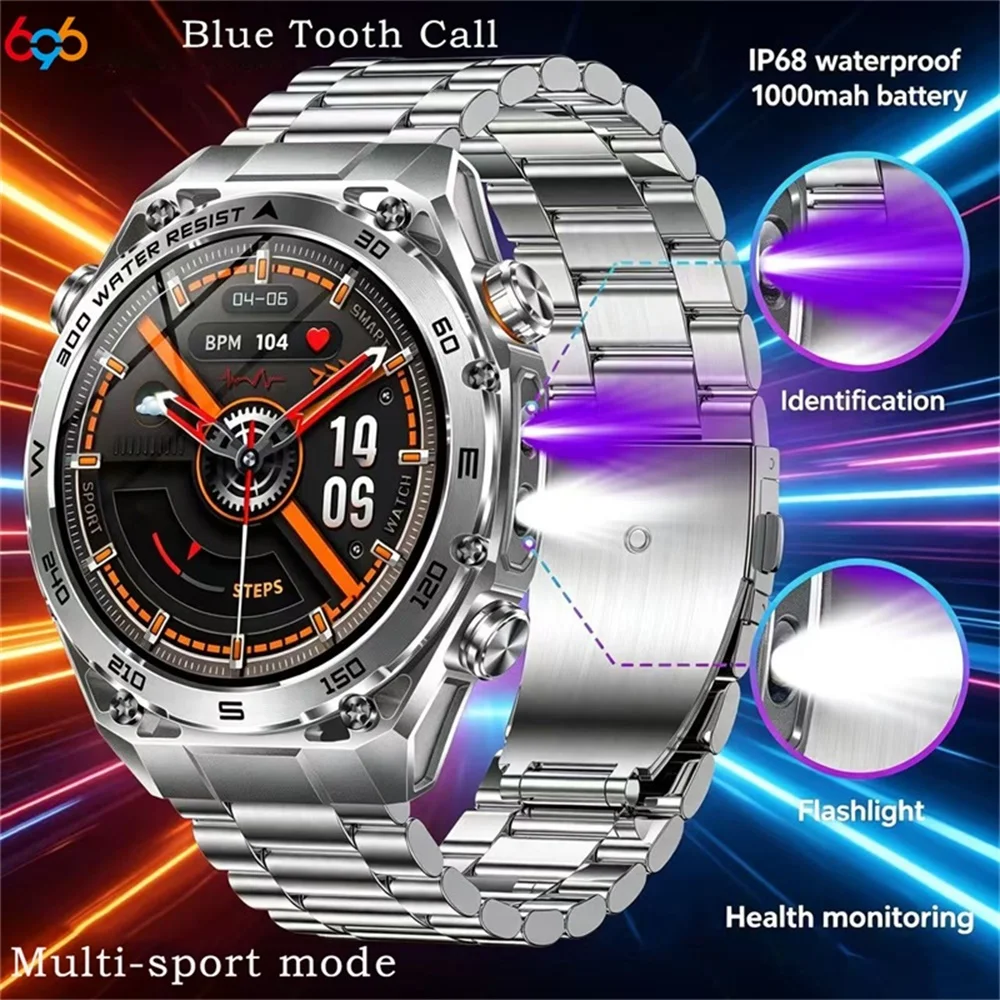 

Fashion Outdoor Sports Clock Blue Tooth Call UV Lamp Flashlight IP68 Waterproof Smart Watch Heart Rate Health Smartwatch 1000MAH