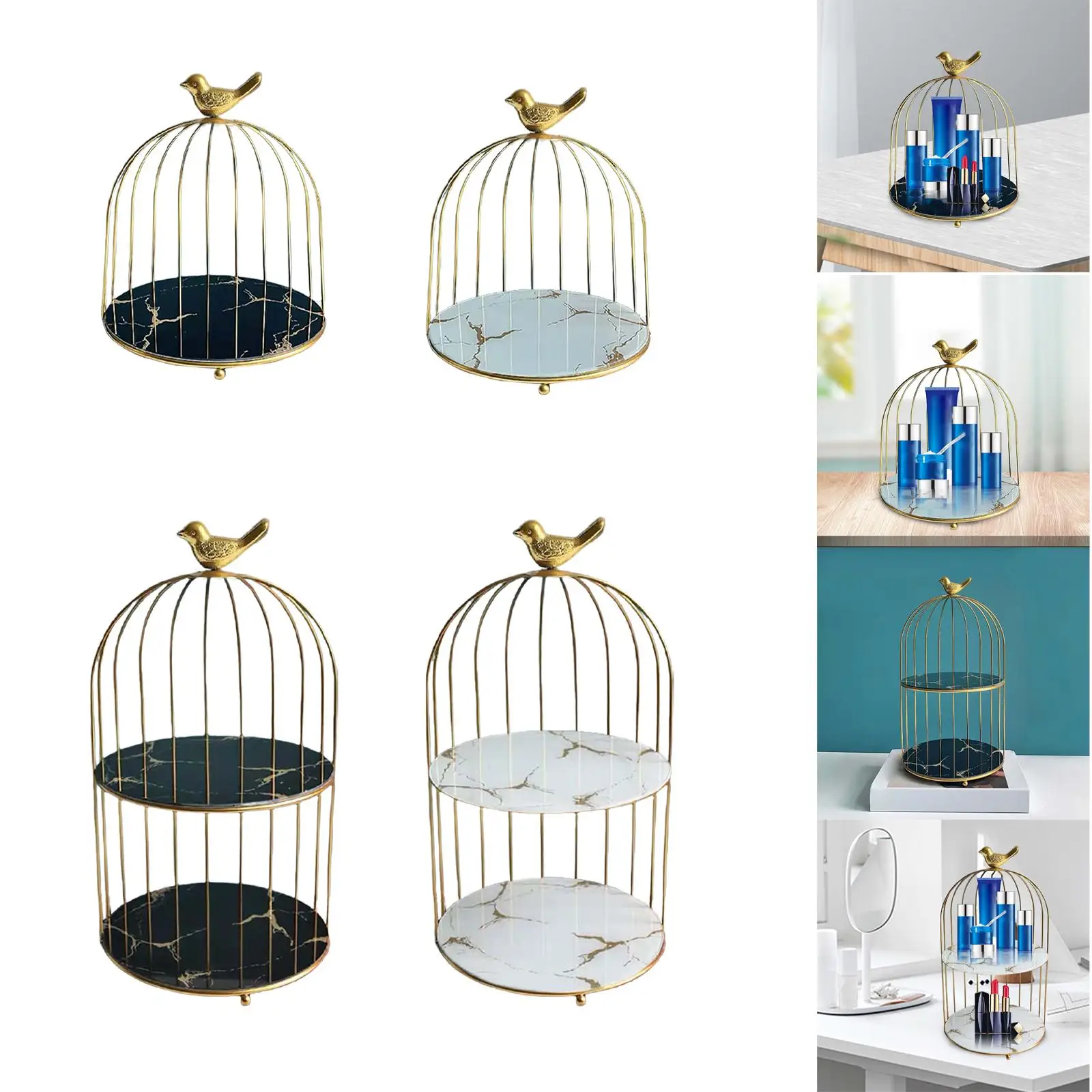 Cosmetics Storage Rack Antique Bird Cage Jewelry Holder Dessert Cupcake