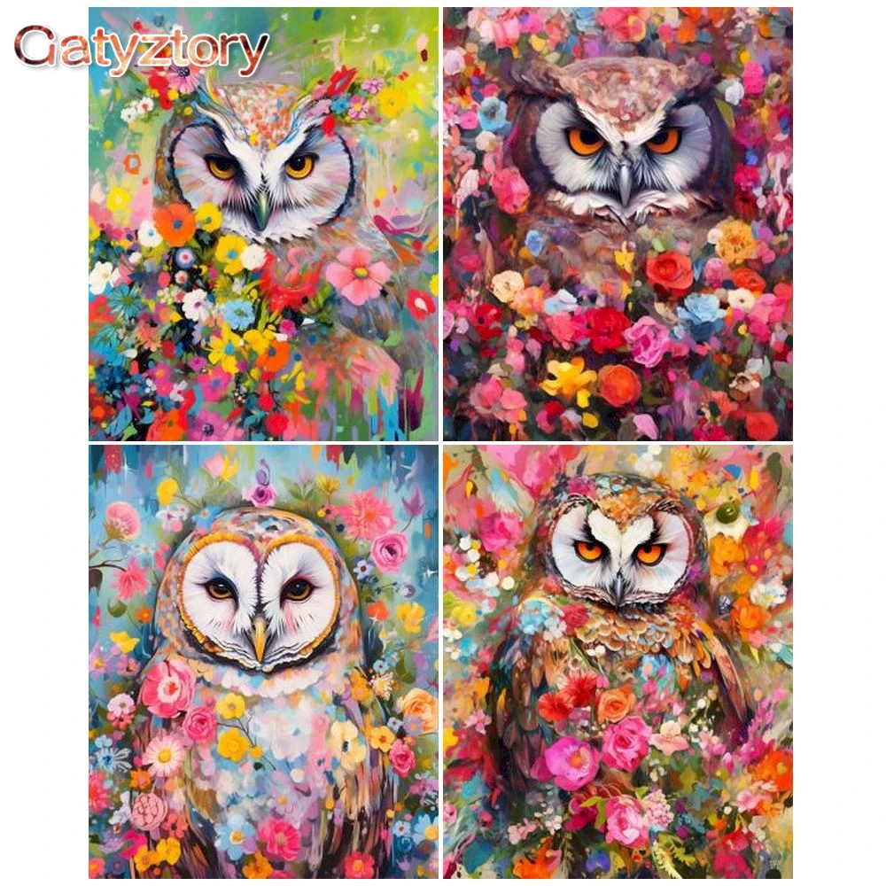 

CHENISTORY Coloring By Numbers Flower Owl DIY Painting By Numbers Animal On Canvas Frameless Digital Hand Painting Home Decor