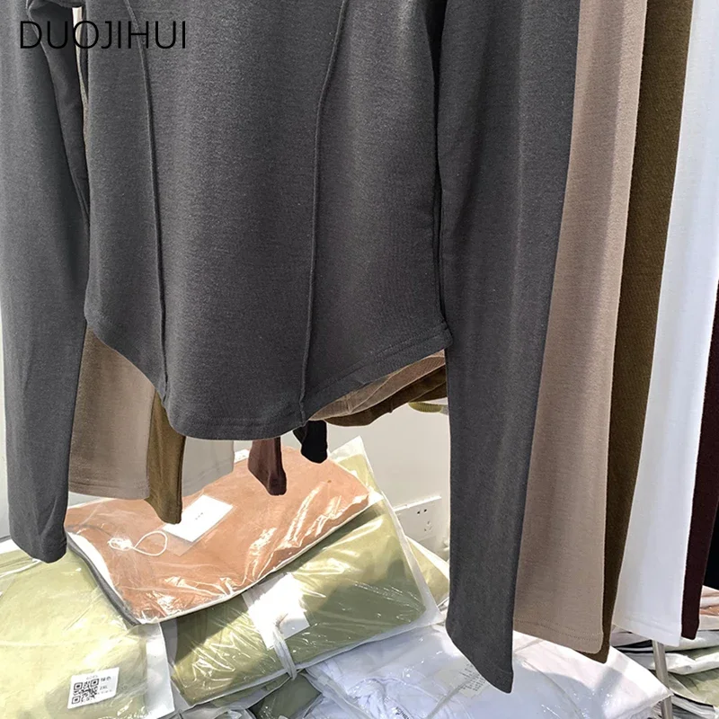 DUOJIHUI Winter Basic O-neck Long Sleeve Female T-shirts New Simple Casual Office Ladies Sweet Fashion Pure Color Women T-shirts