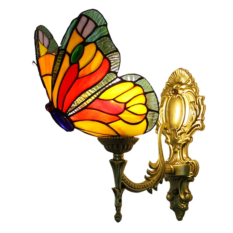 

European pastoral retro butterfly wall lamp personalized creative wall lamp living room club villa aisle lamp