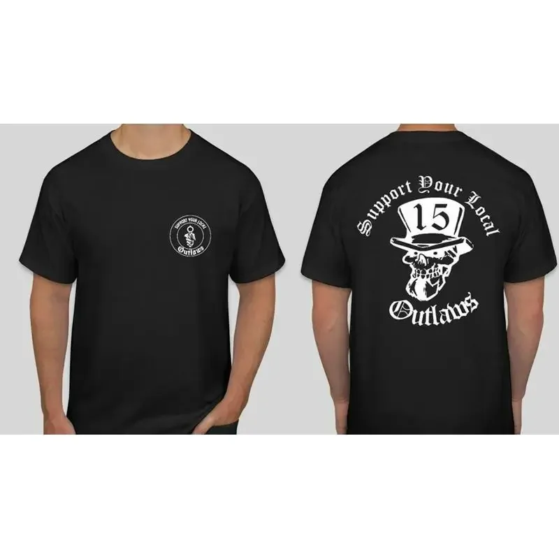 2 sided Support your local Outlaws Biker Motorcycle MC 15 T Shirt outlaw Gun