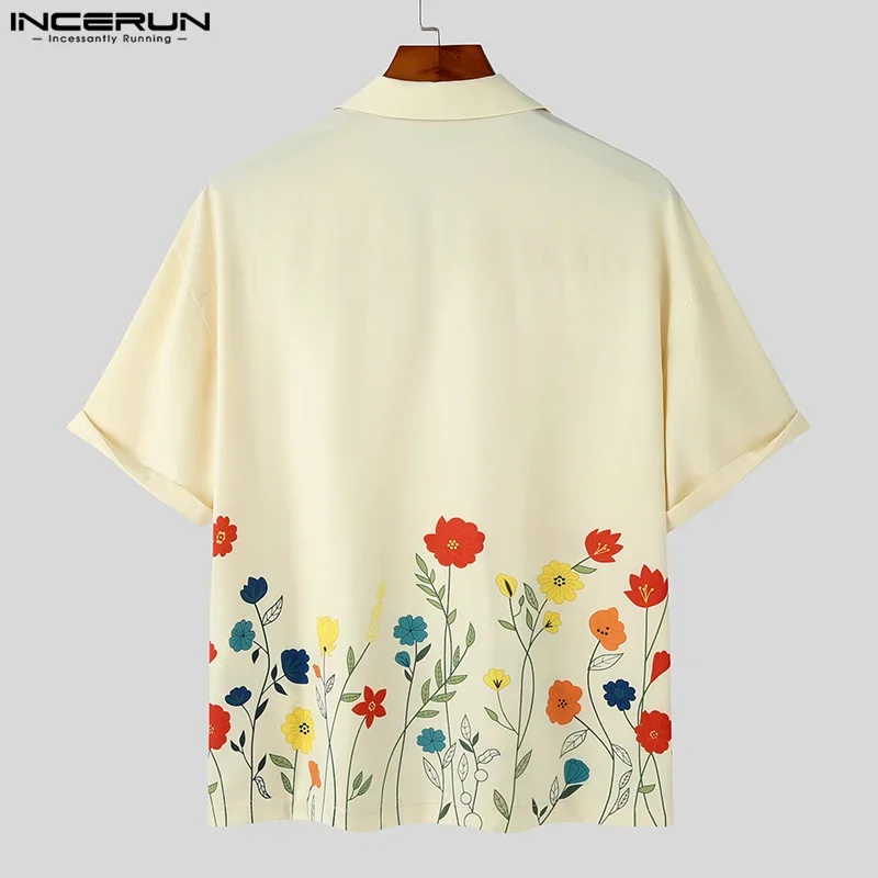 Men Shirt Flower Printing Lapel Short Sleeve Loose Men Clothing Streetwear Korean Style 2024 Summer Casual Shirts S-5XL INCERUN