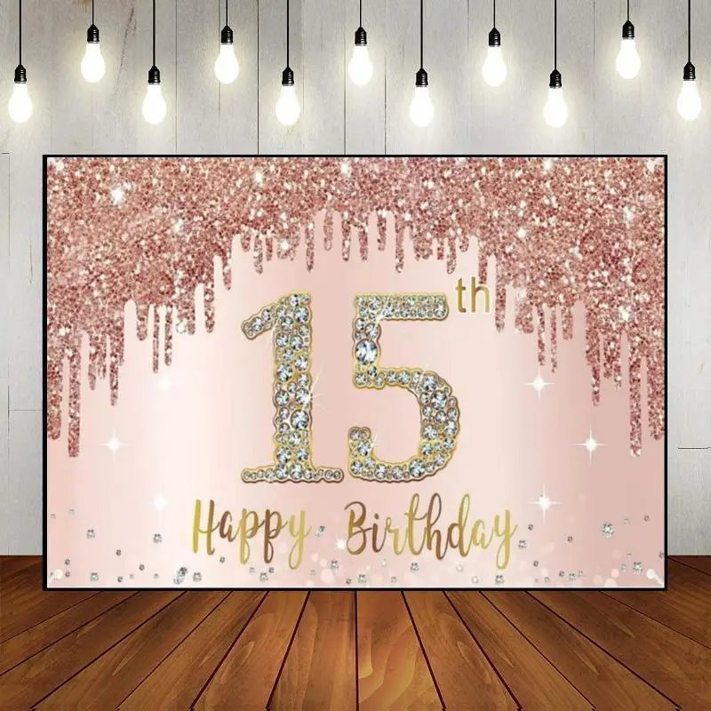 Happy 15th Birthday Green Screen Background Game Baby Room Decoration Prince Boy or Girl Princess Custom Backdrop Party Banner