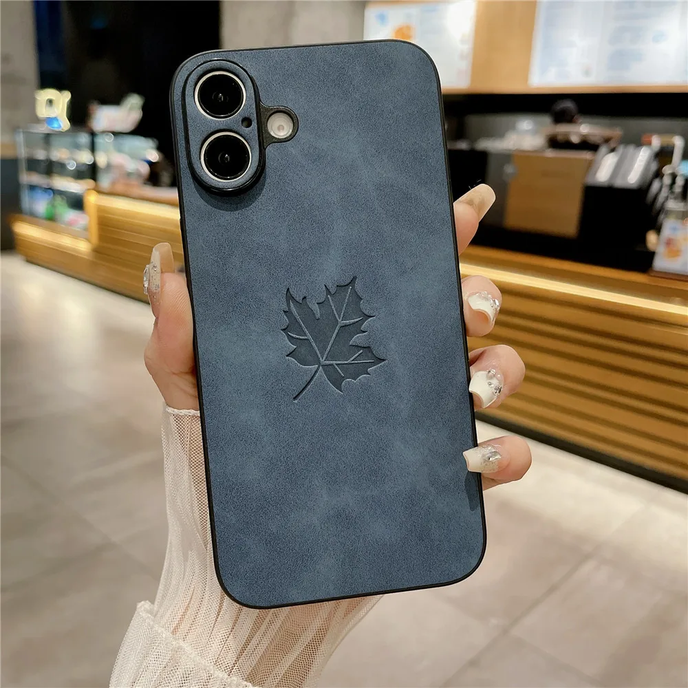 حافظة جلدية ريترو أوراق القيقب لهاتف آيفون 16 15 14 13 12 11 Pro Max Plus 16E X XS Max XR غطاء حماية كامل مريح