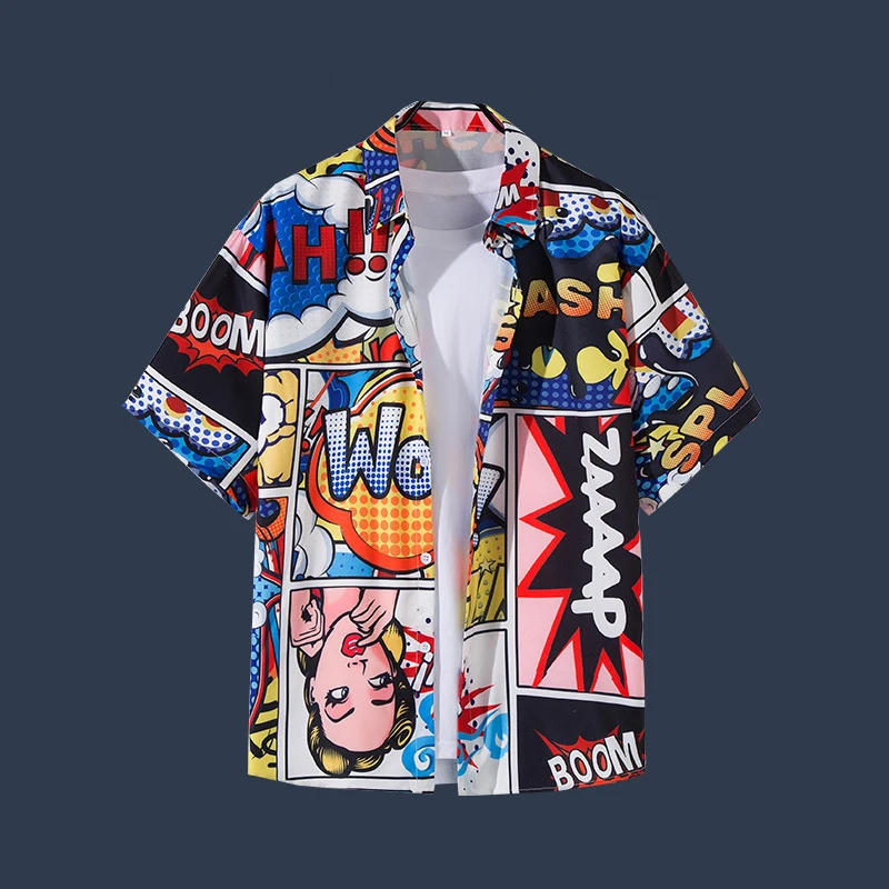 Men's beach vacation versatile floral shirt men short-sleeved ins handsome Hawaiian retro style loose beach casual shirt jacket