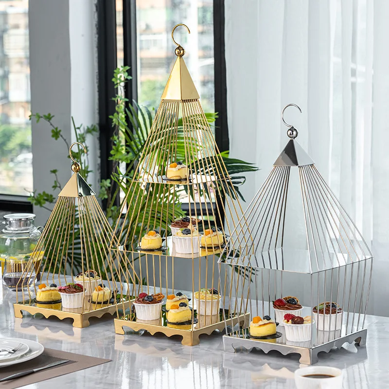 

Birdcage dessert table display stand ornament fruit plate cake cold meal tea break table European three-layer afternoon tea snac