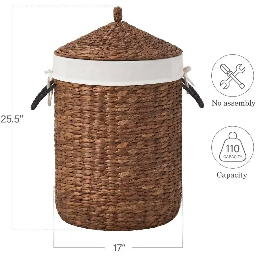 Handwoven Wicker Laundry Basket with Handles 90L