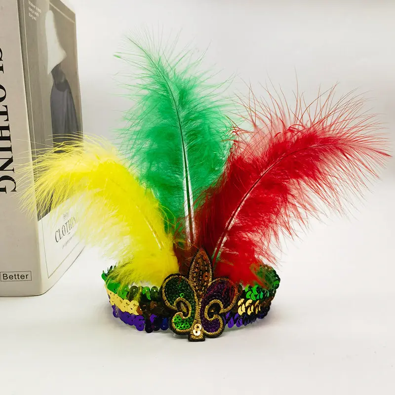 WeirdGoth Ostrich Feather Tribal Headband For Kids, Brazilian Carnival Headdress Stage Performance Party Costume Accessory