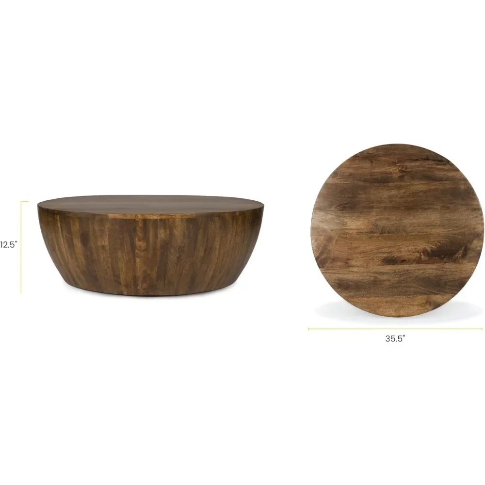 35.75"D X 35.75"W X 12"H Coffee Table, Non-marking Rubber Feet, Round Wood Coffee Table