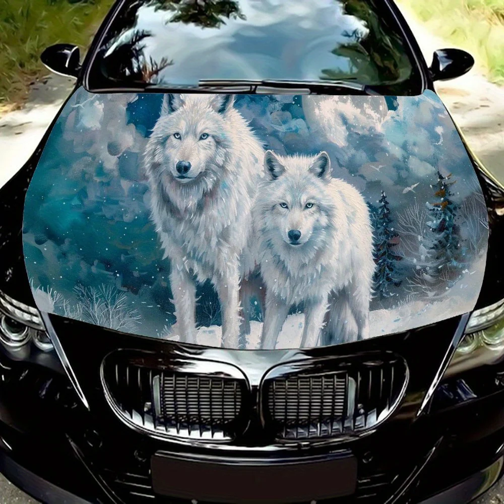 

Мистические снежные волки, ПВХ автомобильные виниловые обертывания, самоклеящаяся водонепроницаемая наклейка на капот автомобиля, защитные наклейки для украшения автомобиля