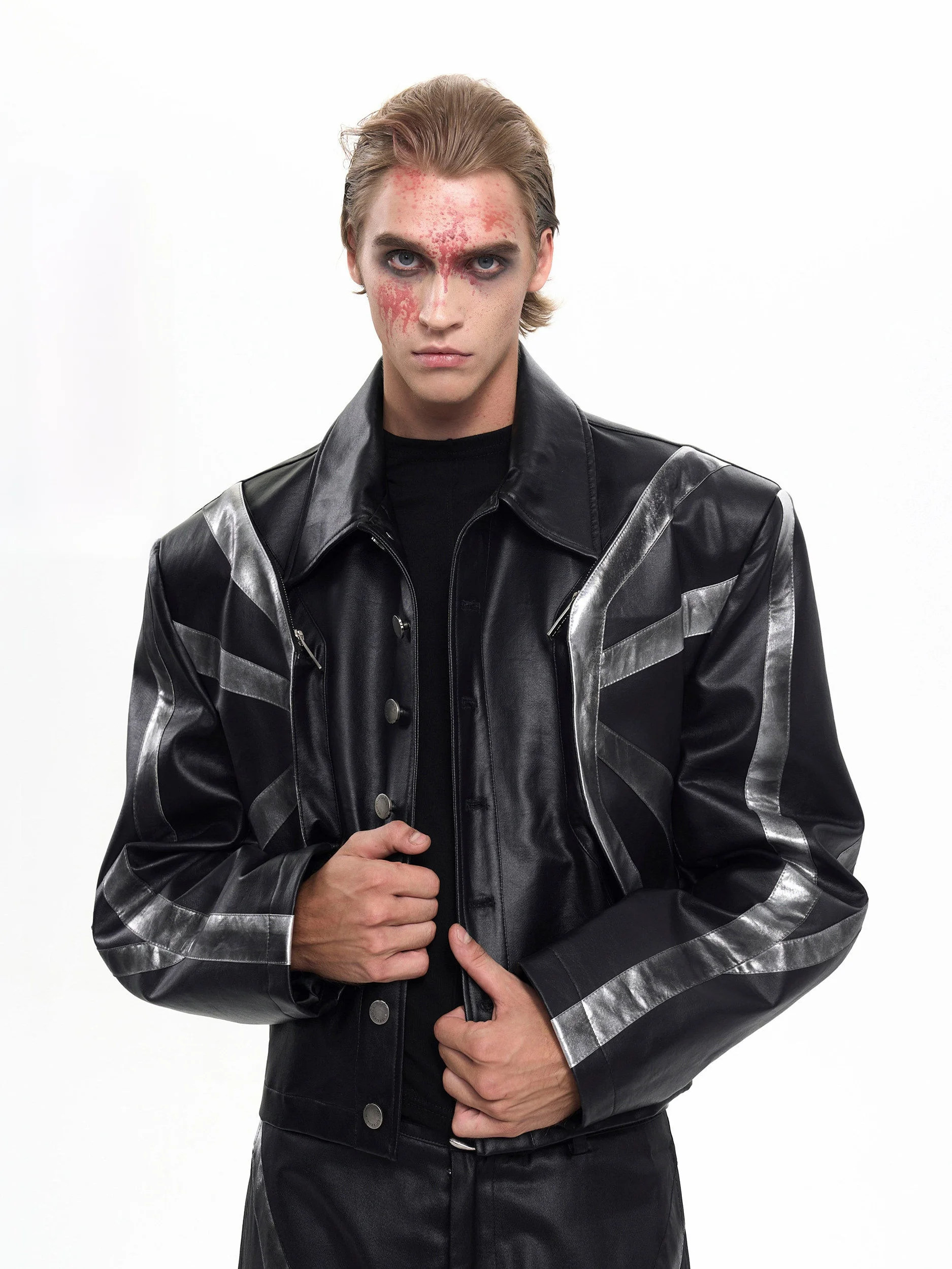 

Мужская осенняя мотоциклетная куртка Bla ort из искусственной кожи с комбинированными вставками, свободного кроя, с длинными рукавами, на пуговицах, молодежная, стильная