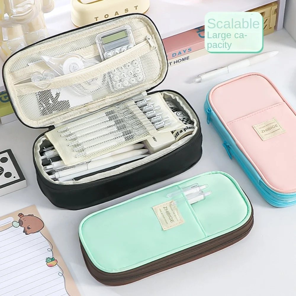 Telescoping 2 ชั้น 2 ชั้นกระเป๋าดินสอสี Candy Hand Held ความจุขนาดใหญ่กระเป๋าดินสอซิป Desktop Storage