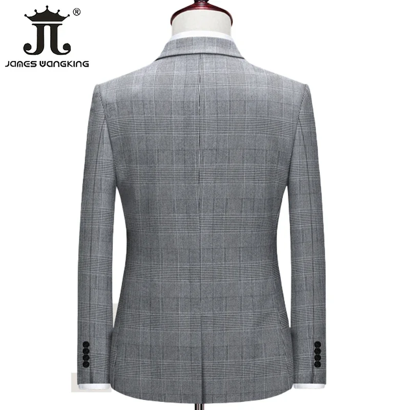 ( Blazer + Pants ) High-end Brand Boutique Classic Plaid Men\'s Formal Business Suit 2Pcs Set Groom Wedding Dress Show Stage Suit