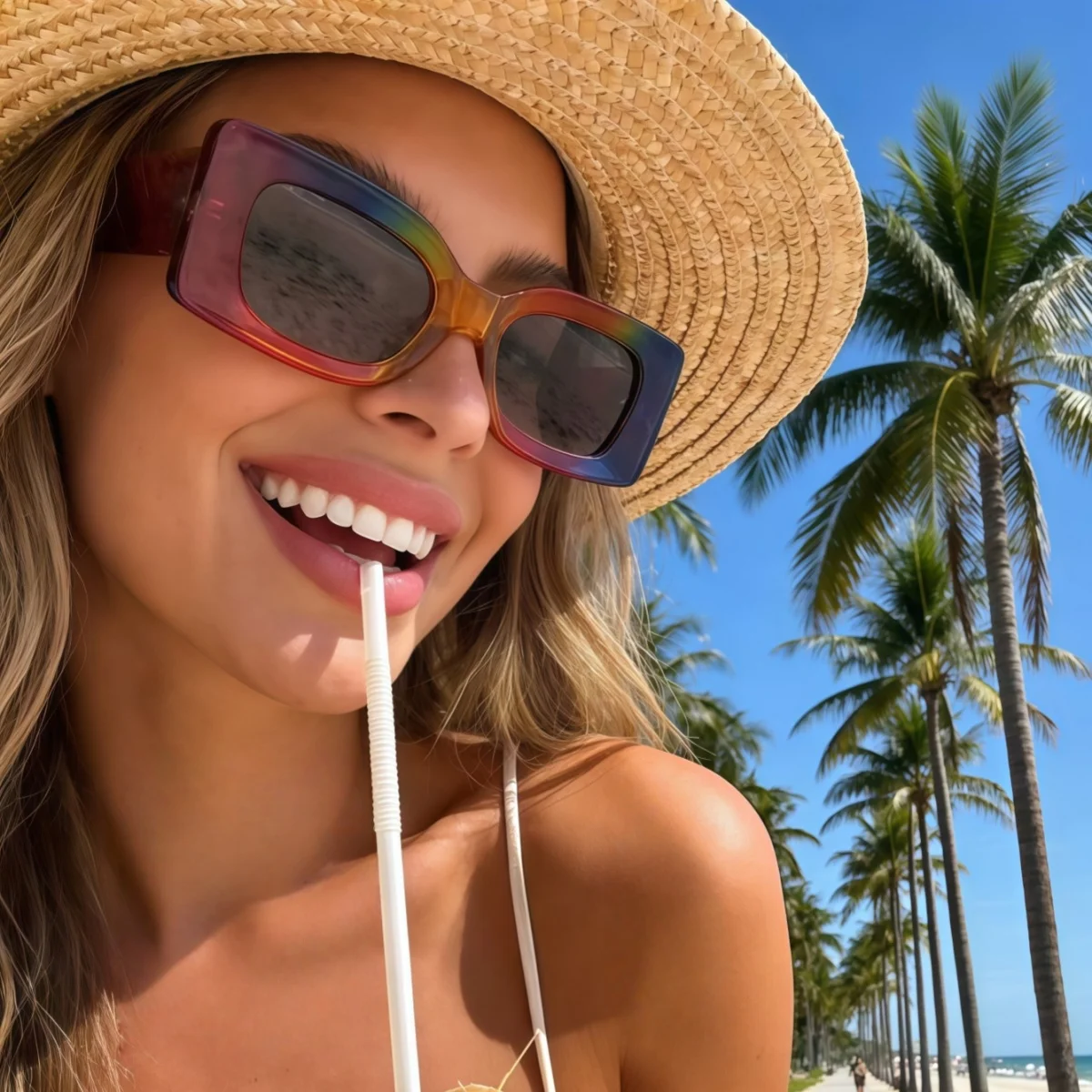 European and American style unisex fashionable square sunglasses Y2K rainbow color trend versatile summer sun shading, sun prote