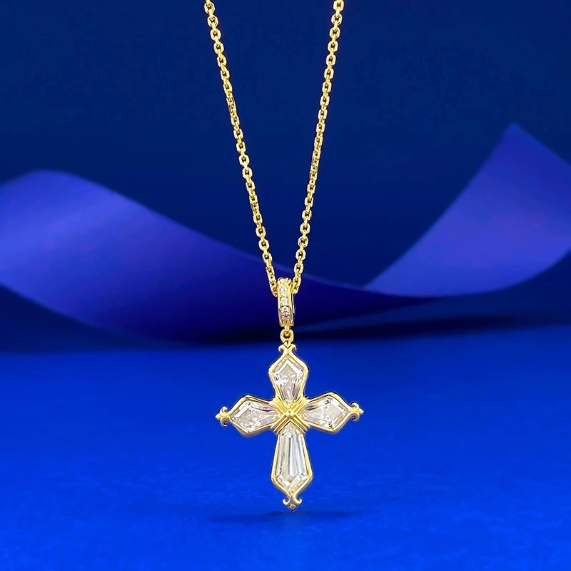 

S925 Silver New Iris Cross Retro Cross Flower Necklace Pendant