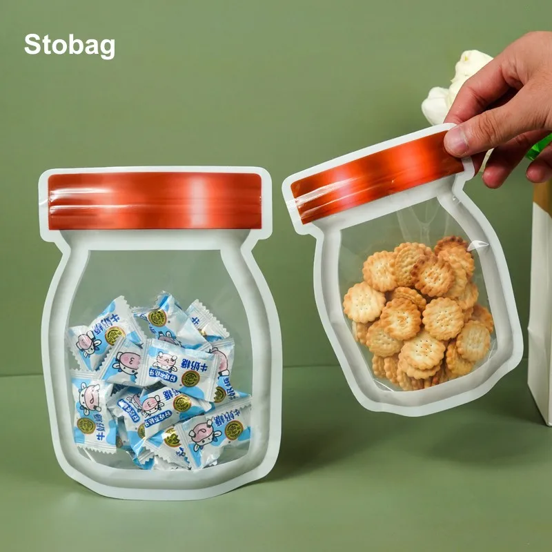 

StoBag 100pcs Mason Jar Food Packaging Ziplock Bags Kids Child Sealed Small Cute Gift for Cookies Biscuit Snack Storage Pouches