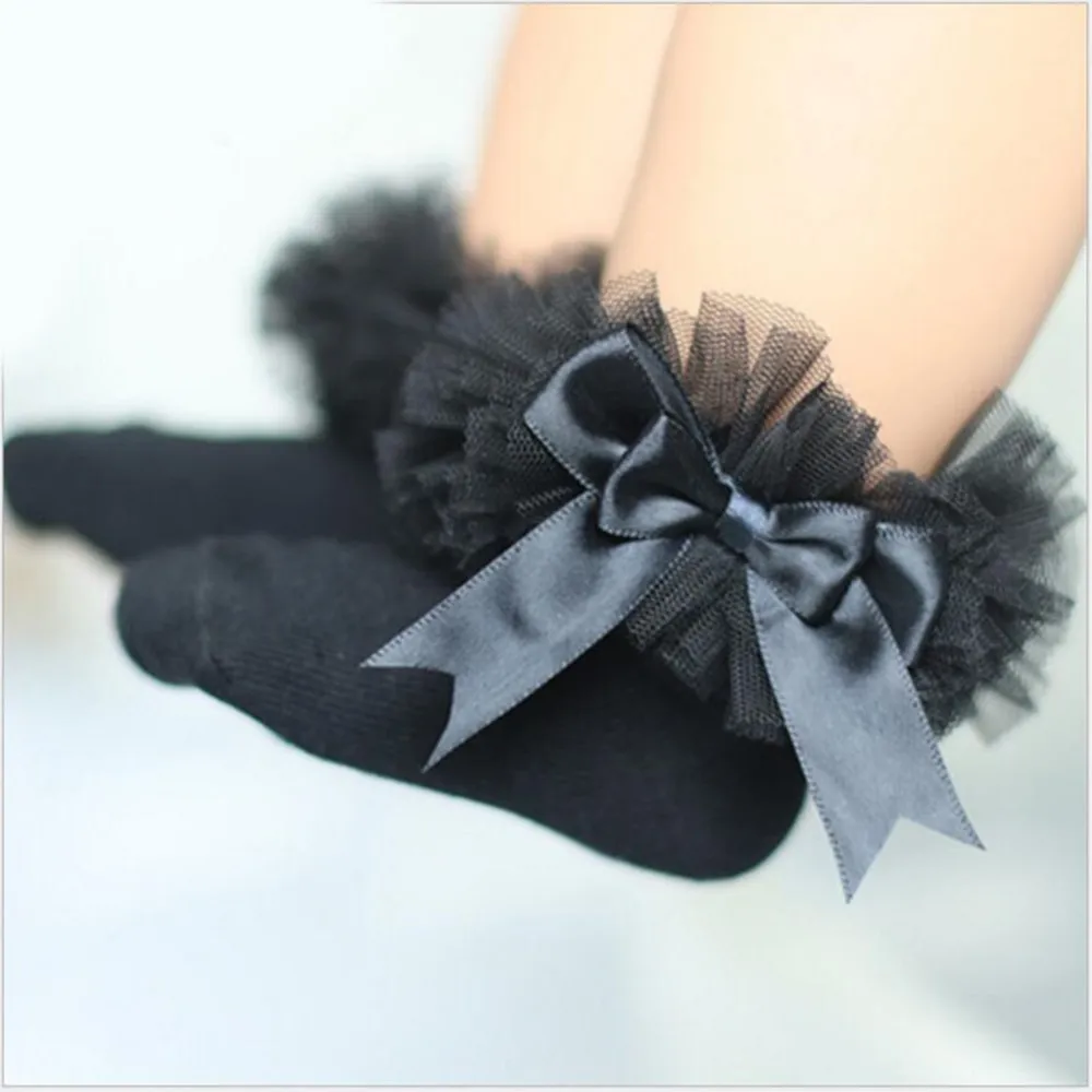 0-6Y Princess Kids Tutu Socks Short Girls Baby Socks Silk Ribbon Bowknot Lace Ruffle Cotton Ankle Socks Photography Props