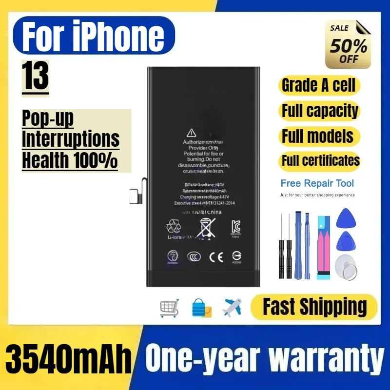 For IPhone 13 Battery No Pop-up Interruptions Health 100% High Quality High Capacity Battery Replacement Bateria Grade A Cell