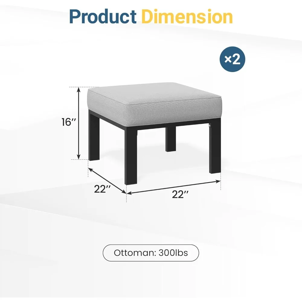 Conjunto de 2 otomanos de metal para móveis de pátio Wisteria Lane, otomanos de metal para exterior com almofadas atualizadas, para todos os climas
