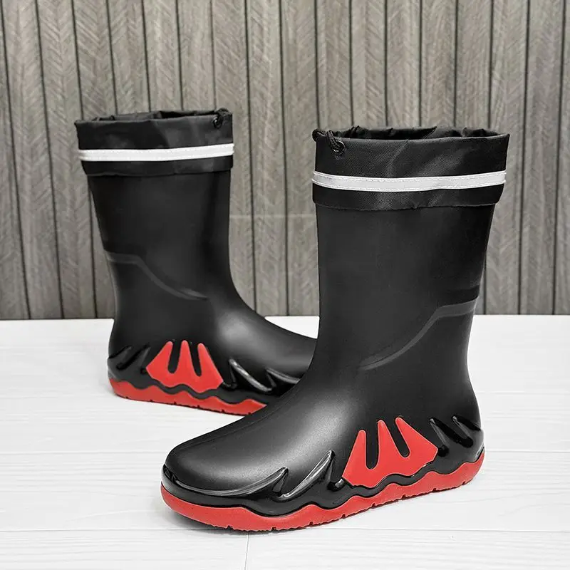 

Зимние мужские резиновые сапоги на флисовой подкладке для молодых мотоциклов, байкерские теплые непромокаемые ботинки из ПВХ с принтом, новая оригинальная грязевая мужская обувь для рыбалки