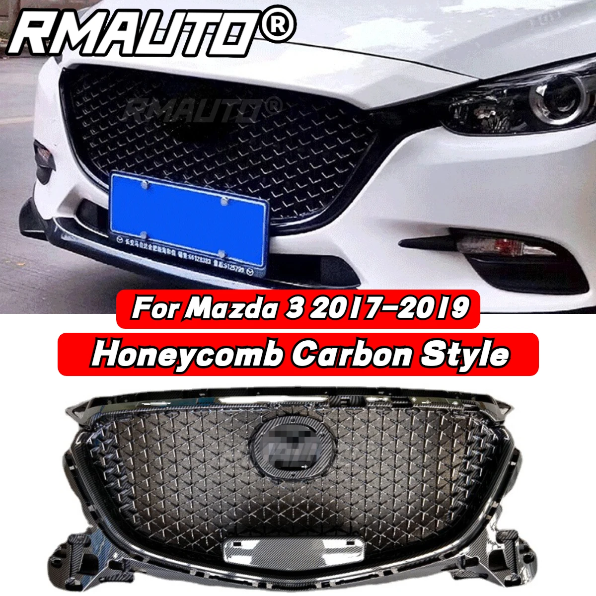 

For Mazda 3 Axela 2017-2019 Carbon Fiber Front Bumper Grill Honeycomb Style Racing Grill Body Kit Mazda 3 Axela Car Accessories