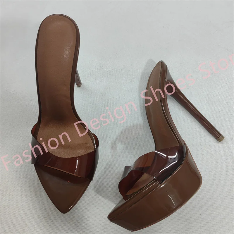 

High Platform Mule shoes Peep Toe Slip On Women Sandals Shoes Super High Heels For Women Shoes Size 34-42