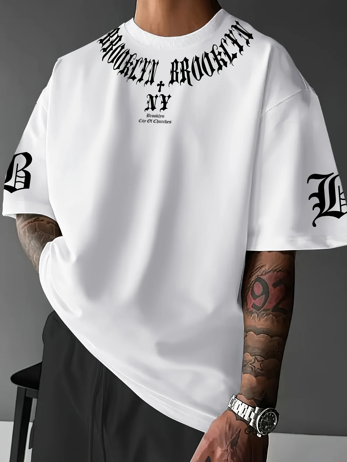 Camiseta informal de cuello redondo para hombre con estampado 3D de letras Brooklyn para verano en Nueva York, camiseta deportiva de manga corta, ropa para hombre