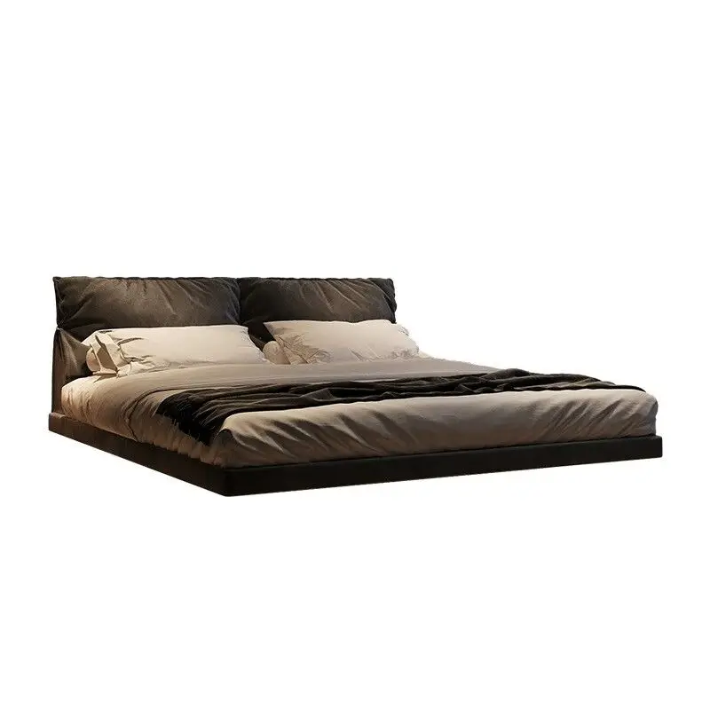Light luxury suspension bed iron frame year designer new model with sensor light modern simple master bedroom matte cloth bed