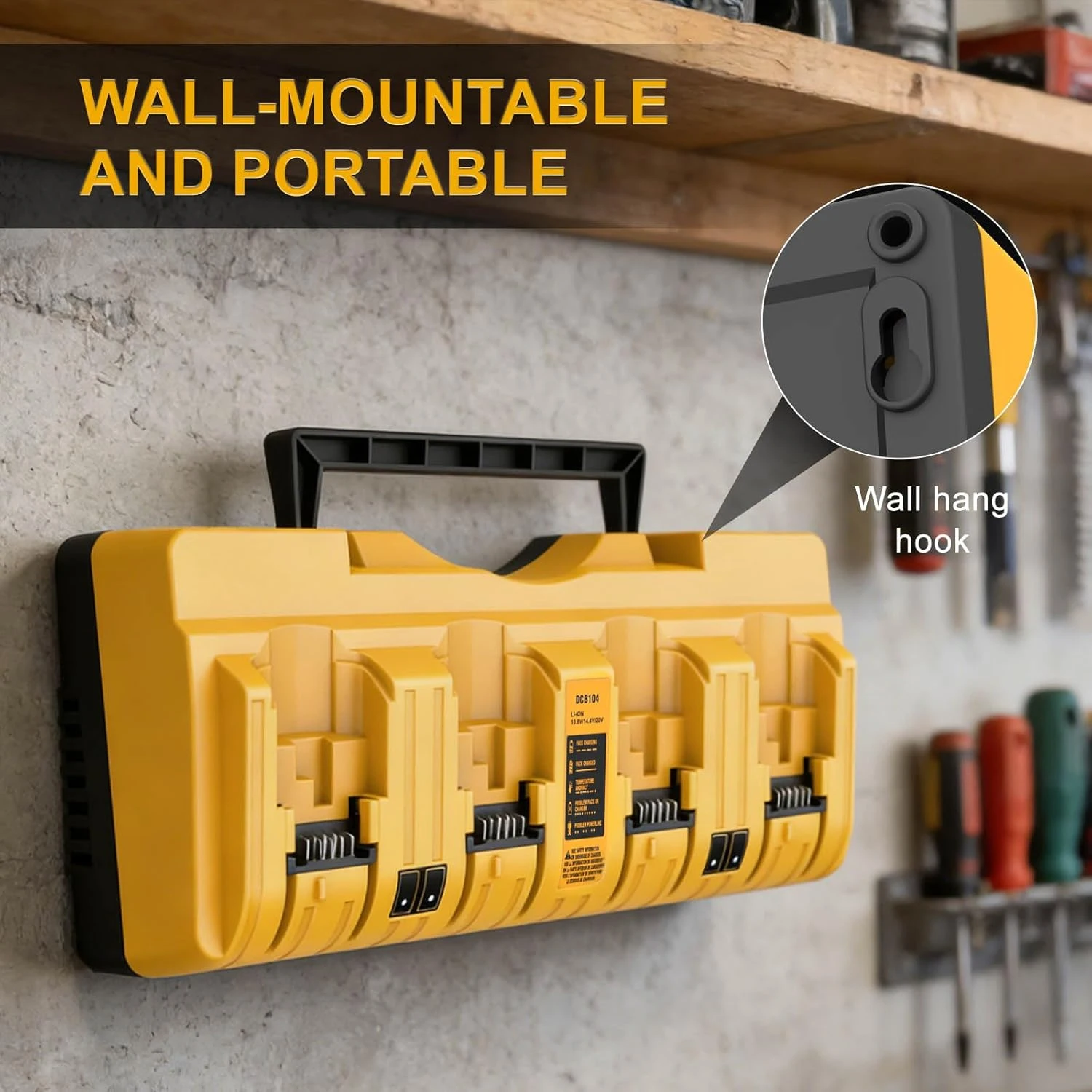 NEUES DCB104 Li-Ionen-Akkuladegerät mit 4 Anschlüssen und 3A Stromstärke für DeWalt 10,8V 12V 14,4V 18V 20V FlexVolt 20V 60V DCB127 DCB105 DCB118 – Detail 8