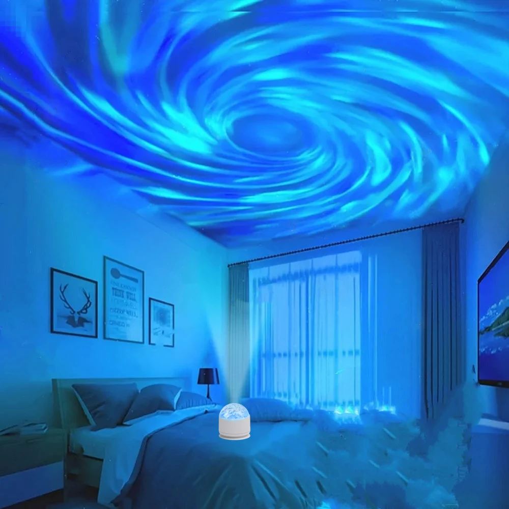 Rotating Northern Light Atmosphere Light LED Water Ripple Night Light USB Romantic Dynamic Bedside Lamp for Bedside Holiday Gift