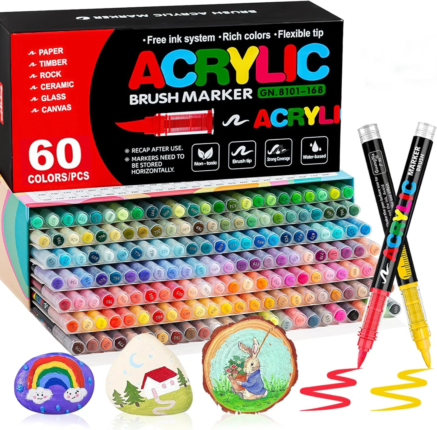 

12-60 цветов Наборы акриловых маркеров на водной основе Мягкий кончик кисти Ручки для акриловых красок для Раскраска Камень Каллиграфия Дерево Холст Стекло