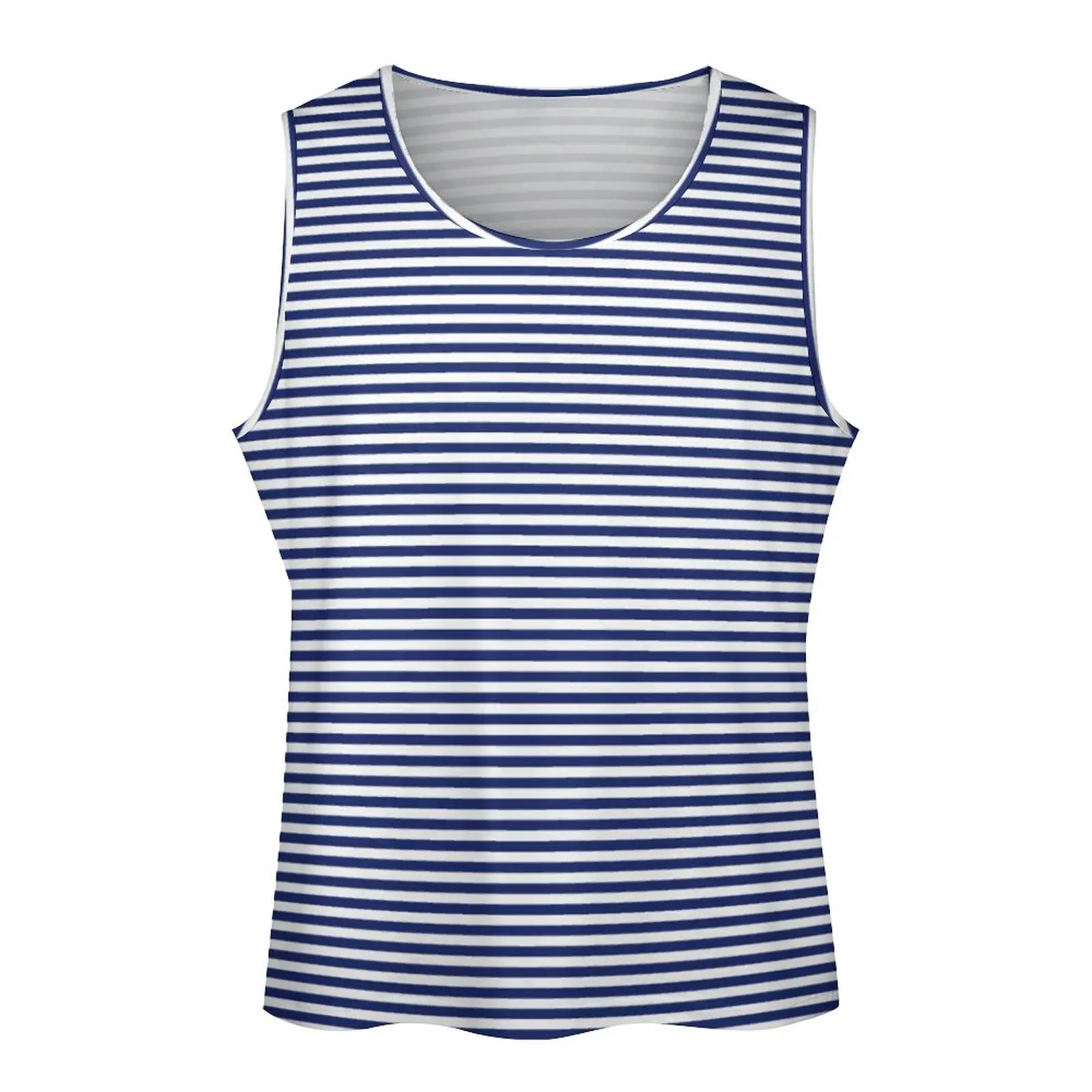 Classic Stripes Tank Top Navy Blue and White Males Full Print Tops Workout Streetwear Sleeveless Shirts