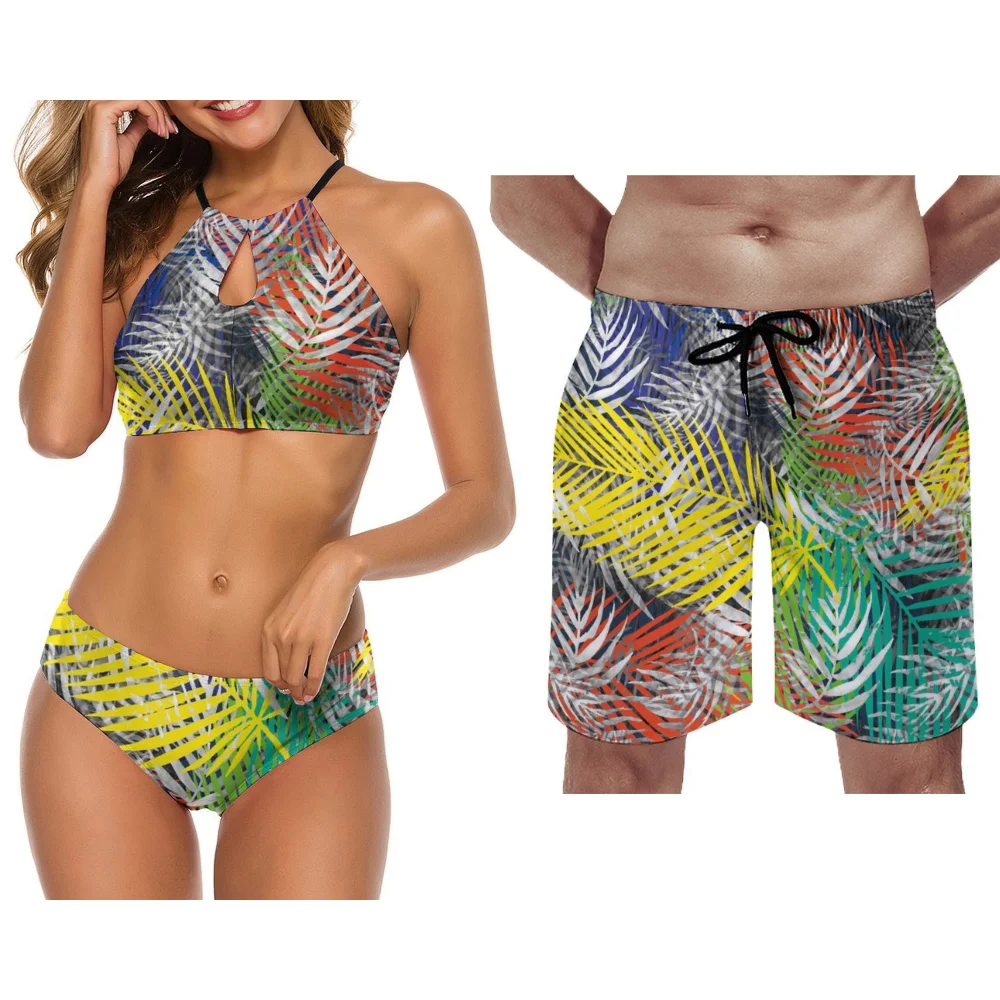 Retro Polynesian Custom Surfing Set Beach Couple Swimsuit Party Traditional Ethnic Print Couple Swimsuit Bikini