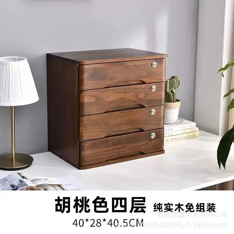 Solid Wood Multi Layer Drawer Organizer With Lock Desktop Storage Box Desk Cabinet For Office Supplies Stationery Holder
