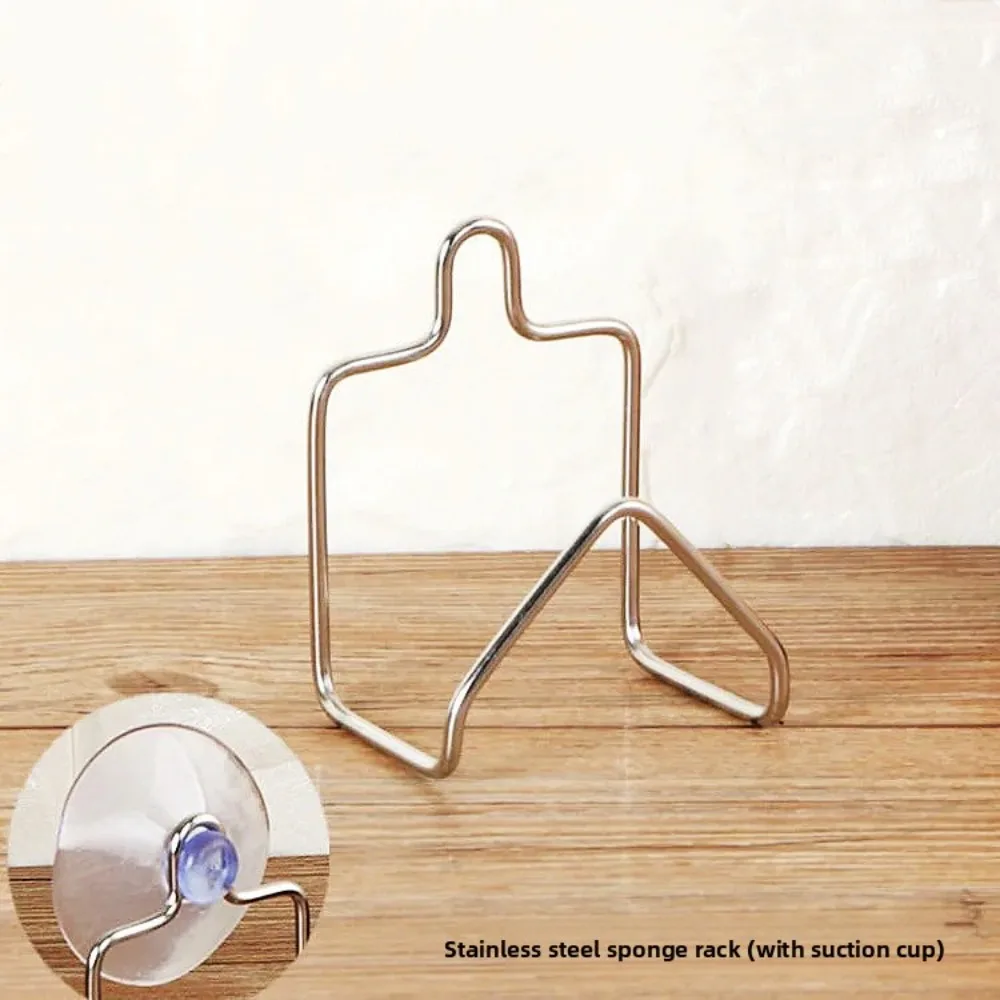 Portable Suction Cup Stainless Steel Drain Rack Cleaning Cloth Shelf Dish Drainer Sponge Holder Sink Rack Kitchen Accessories