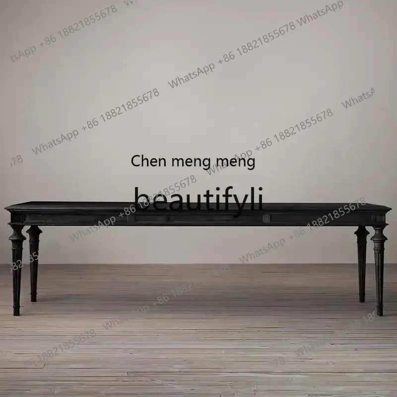 French retro black solid wood dining table American oak square dining table dining table and chair combination6220