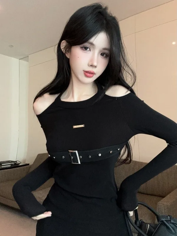 

Street Style Retro Design Long Sleeve Wrap Dress Women's Fashion Slim Fit Short Skirt High Waist Rock Style Autumn Season