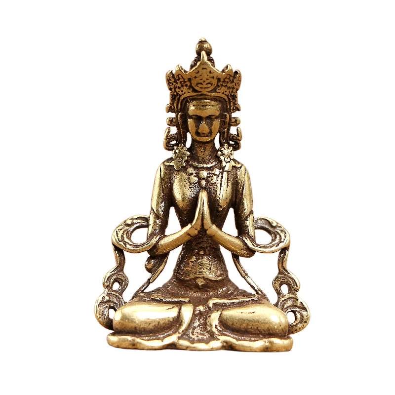 

Antique Copper Buddha Statue Keychain Pendant Small Ornaments Retro Brass Office Desk Miniature Figurines