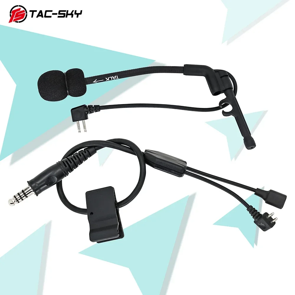 TAC-SKY tactical headset Y-cable kit Compatible with PELTO PTT and Comta headset microphone for Comta headsets