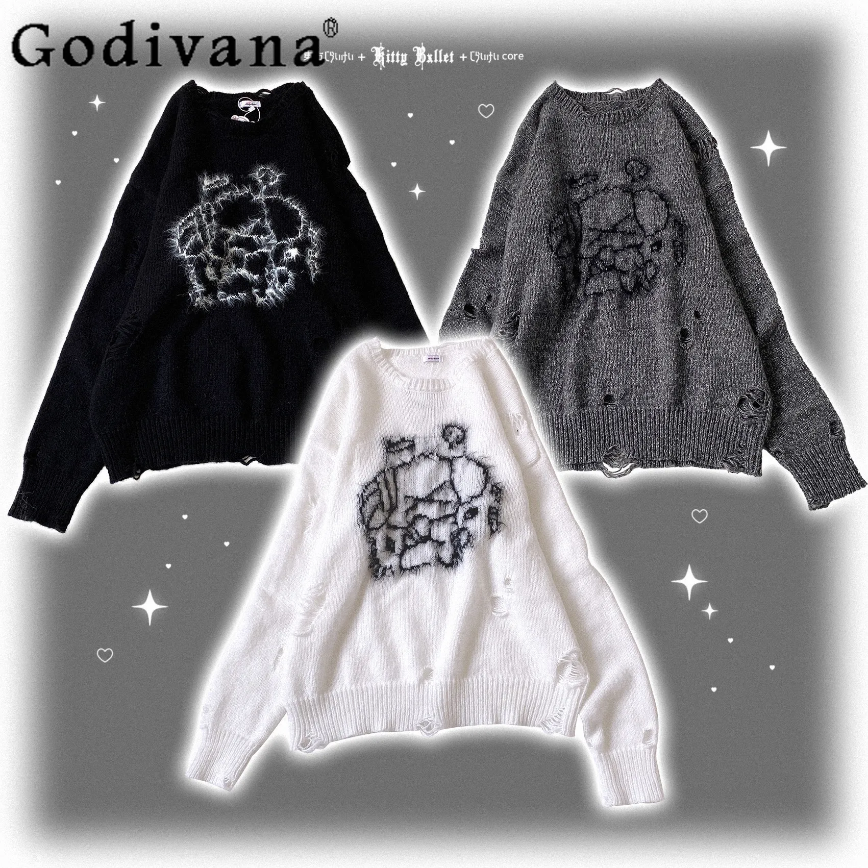 

Y2K Subculture Japanese Original Round Neck Long Sleeve Pullover Cartoon Cute Girl Loose Casual 2026 New Sweater