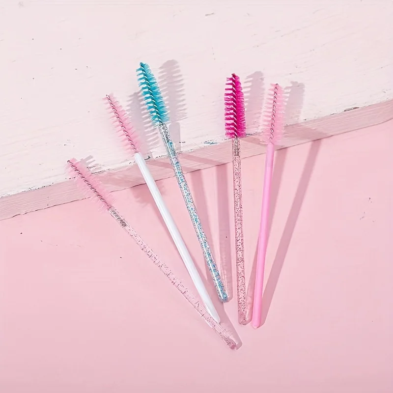Bacchette Spoolie usa e getta da 50 pezzi, mascara con manico in cristallo e spazzole per sopracciglia, plastica ABS durevole, senza profumo, strumenti di bellezza sfusi