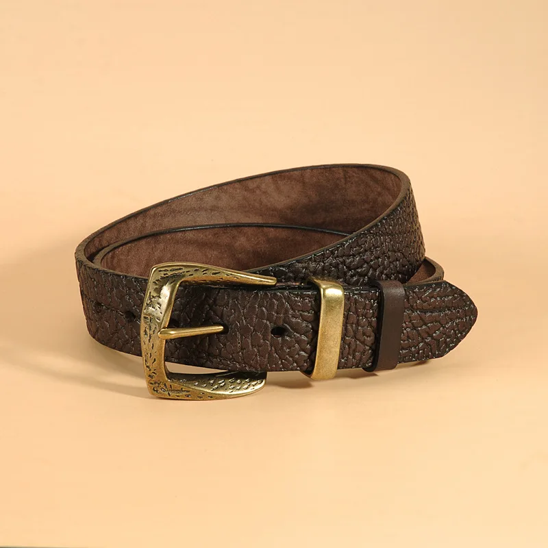 

Мужской винтажный повседневный ремень для брюк из натуральной кожи с медной пряжкой, ретро-стиль, изготовленный из воловьей кожи с верхним слоем.