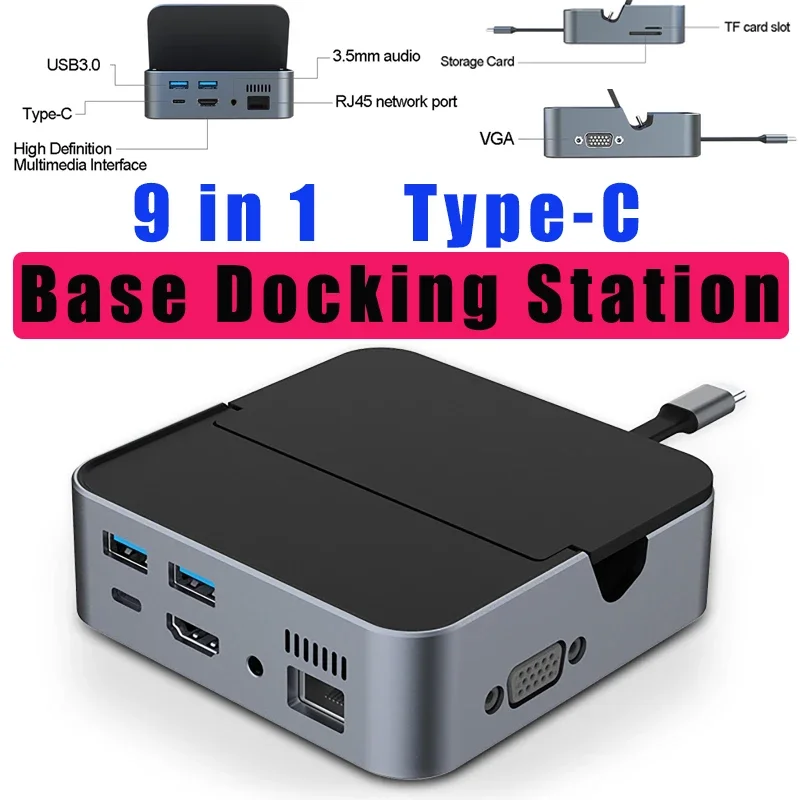 

Type C Docking Station Smartphone Laptop HUB to HDTV 4K VGA RJ45 TF SD USB3.0 Reader 3.5mm PD Charging Adapter for