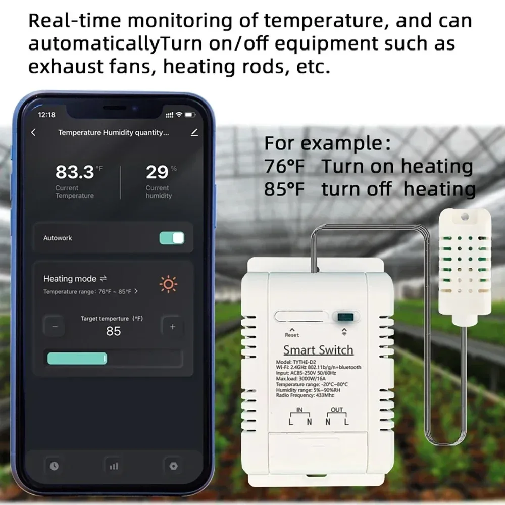 Tuya Alexa Google Home Compatible 16A 3000W Wireless Smart WiFi Switch With Power Monitor Temp Humidity Sensor