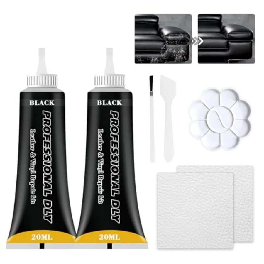 

Black Leather Repair Kit for Furniture, Leather Couch Repair Kit for Car Interiors, Seats, Steering Wheel, Sofa, Shoes, Restore