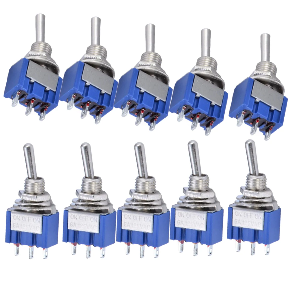 10pcs Red MTS-103 For Mini For Toggle Switch 3 Pin SPDT On Off On 6A 125VAC Metal Rocker For DIY Electronics Control Panel Proje